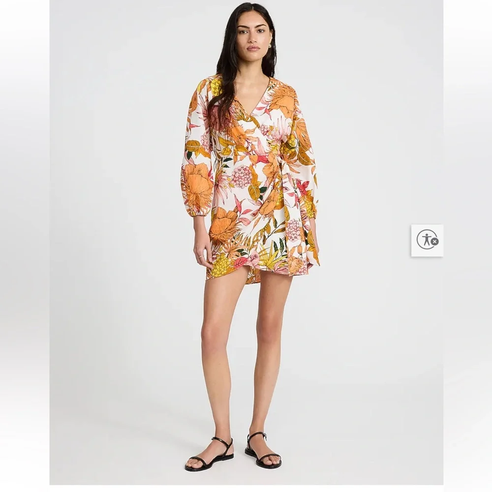 EXPRESS - Floral Linen-Blend V-Neck Tie Wrap Mini Sheath Dress - NWT SMALL - Picture 3 of 6